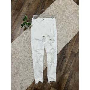 American Eagle Size 6 White Distressed Super High Rise Crop Jegging Skinny Jeans